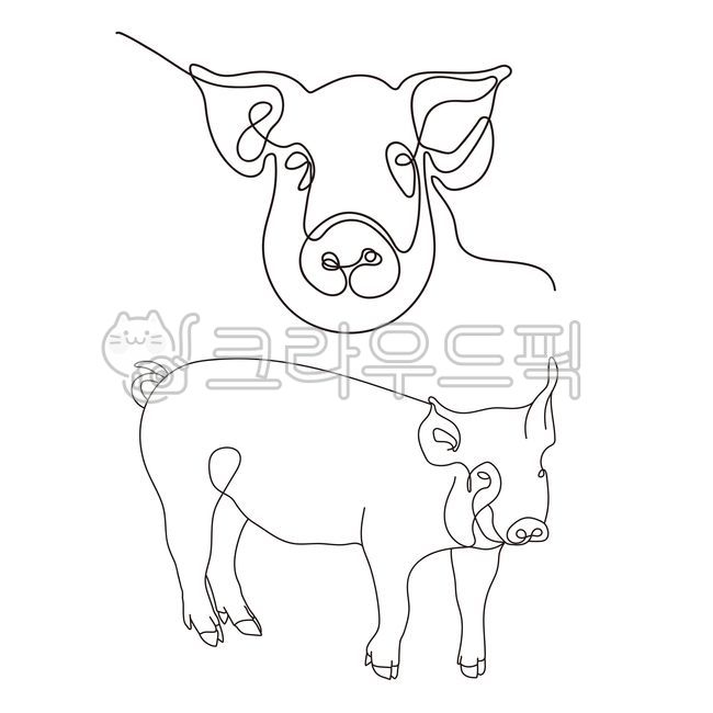 돼지,돼지고기,한돈,돼지머리,정육,고기,동물,가축,라인드로잉,pig,pork,animal