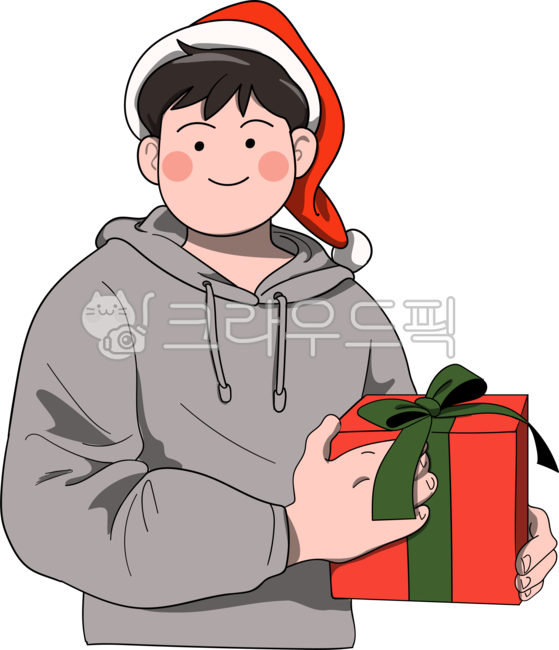 크리스마스,메리크리스마스,성탄절,산타,산타클로스,산타모자,기쁨,상자,선물,기프트,선물상자,서프라이즈,이벤트,포장지,리본,포장,모자,산타복,후드,남자,남성,인간,대학생,청년,청춘,젊음,젊은이,mz세대,학생,고등학생,남학생,연말,겨울,12월,12월25일,즐거움,행복,일러스트,사람