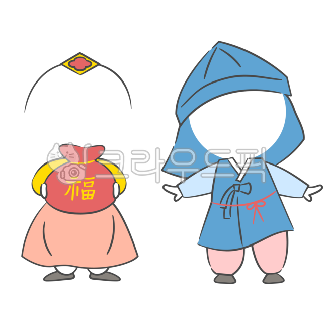 New Year's illustration,children's illustration,hanbok,holiday,Lunar New Year,Chuseok,Hangawi,traditional costume,lucky bag,Do-ryeong,Korea,children,character,cartoon,illustration,face composite design,hanbok composite design,hanb
