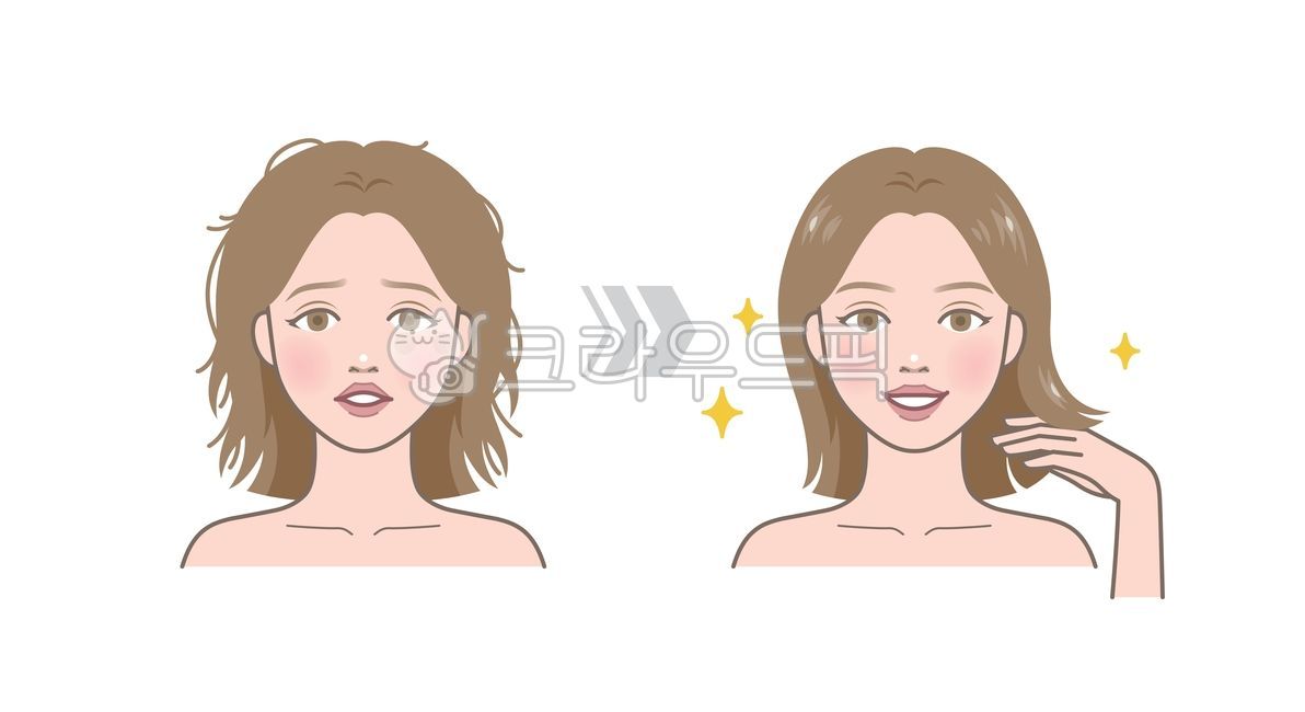 머리,머리카락,모발,머릿결,컨디션,상태,볼륨,문제,손상된,손상모,갈라짐,갈라진,푸석푸석한,푸석한,부스스한,안좋은,건강한,건강,빛나는,매끈한,부드러운,고운,단정한,좋은,깨끗,트리트먼트,관리,리페어,회복,비교,비포에프터,전후,변화,여자,여성,인물,모델,얼굴,캐릭터