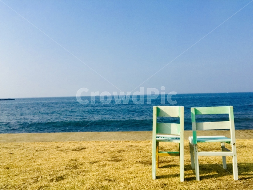 의자,바다,가을,잔디,하늘