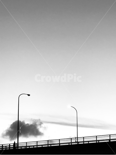 가로등,흑백,구름,다리,분위기있는,자연,흑백,모노톤,monochrome,black and white