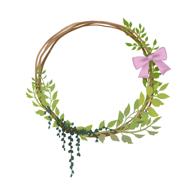 꽃,프레임,일러스트,디자인소스,잎,오브젝트,디자인,잎사귀,녹색,리본,핑크,식물일러스트,리스,그래픽,자연일라스트,누끼,plant,식물,누끼,remove background