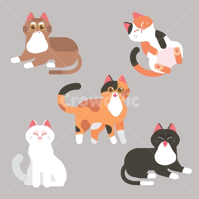 고양이,귀여운,일러스트,벡터,얼룩무늬,턱시도,검정색,검은색,노란색,무늬,흰색,하얀고양이,삼색고양이,여러마리,캐릭터,동물,삽화,고양이,cat,kitten,kitty,그래픽,일러스트레이션,graphic,illustration