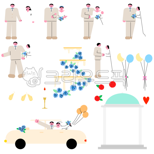 Wedding,marriage,wedding,bride and groom,wedding car,wedding cake,wedding illustration,wedding illustration,guest,wedding hall,invitation,wedding props,ceremony hall,roses,hearts,balloon decoration,champagne glass,candle decoration,weddi