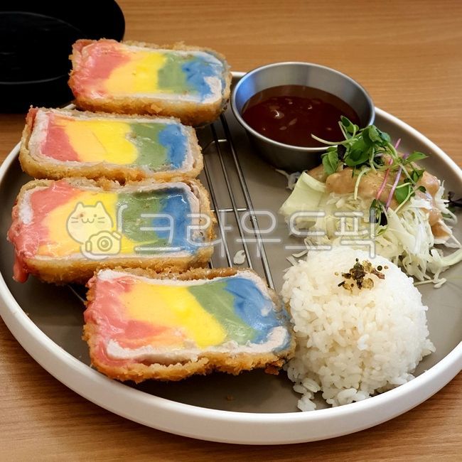 fusion,pretty food,Western food,Rainbow pork cutlet,rainbow color,cooking,food