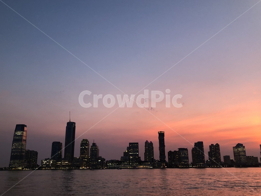 뉴욕,건물들,노을,해질녘,강가,sunset