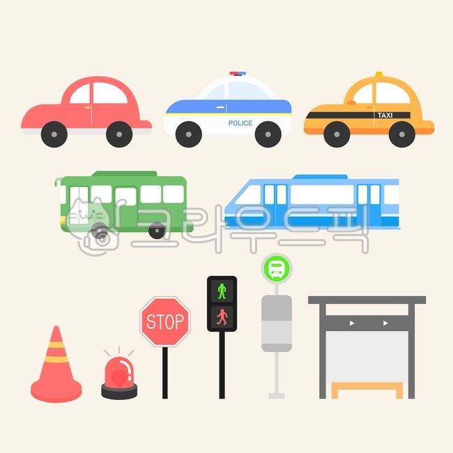 대중교통,교통수단,교통,차,차량,운송,운송수단,자동차,자가용,승용차,버스,지하철,택시,경찰차,버스정류장,신호등,운전,칼라콘,꼬깔,사이렌,표지판,일러스트,탈것,아이콘,그래픽,벡터,car,bus,police,taxi,subway,graphic,vector,illustration,publictransportation