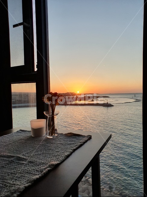 제주,제주도,일몰,바다,오션뷰,창문,창가,꽃병