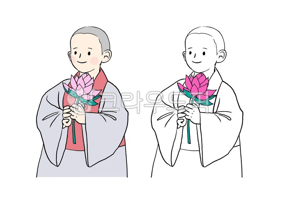 Character,Buddha's Birthday,Buddhism,Buddha's Birthday,Design Element,Laughter,Smile,People,Vector,Stone Statue,Merciful,Boy Monk,Boy Monk,Monk Illustration,Illustration,Boy,Man,Child,Lotus,Line,Coloring