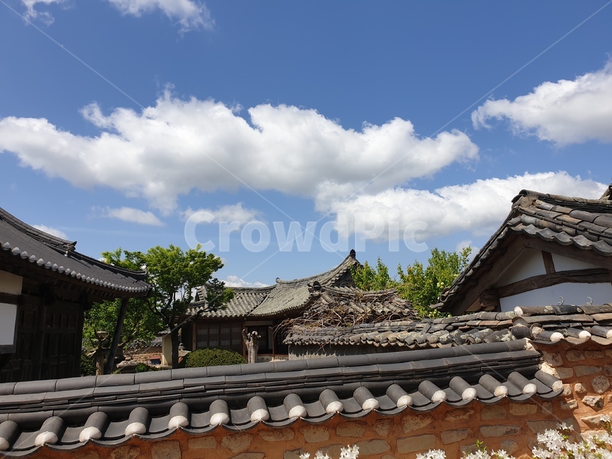 지붕,기와,하늘,sky,맑은,구름,cloud,흰구름,roof,rooftile,tile,clean,파란,한국전통,한국문화,korean traditional,korean culture,건축물,건물외관,exterior,building,structure,architecture,construction