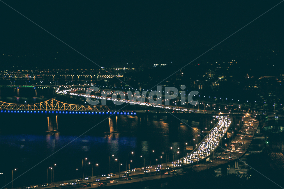 night view,beauty,city,long exposure,building,nighttime,Seoul,car,identity,nightscape,cityscape,lights,sky,street lights,night,downtown,stars,Eungbongsan,cars,emotion,light,river,bridge,landscape