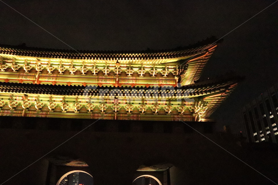 night,scenery,roof tile,Gyeongbokgung Palace,night opening,seoul,korea,gyeongbokgungpalace,nightscape,tradition,landmark,Korea,architecture