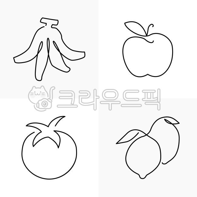 벡터,일러스트,일러스트레이션,드로잉,그림,라인,라인드로잉,오브젝트,아이콘,음식,과일,식재료,바나나,사과,토마토,레몬,다이어트,outline,line,drawing,vector,illustration,object,icon,business,food,fruit,banana,apple,tomato,lemon