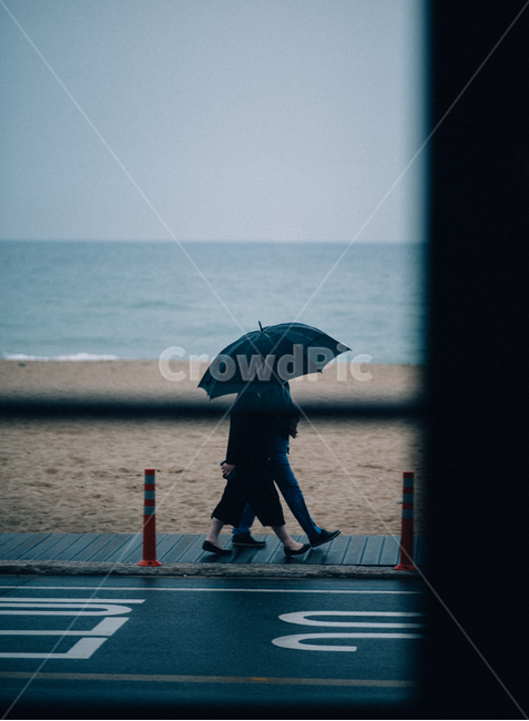 바다,우산,비,인물,풍경