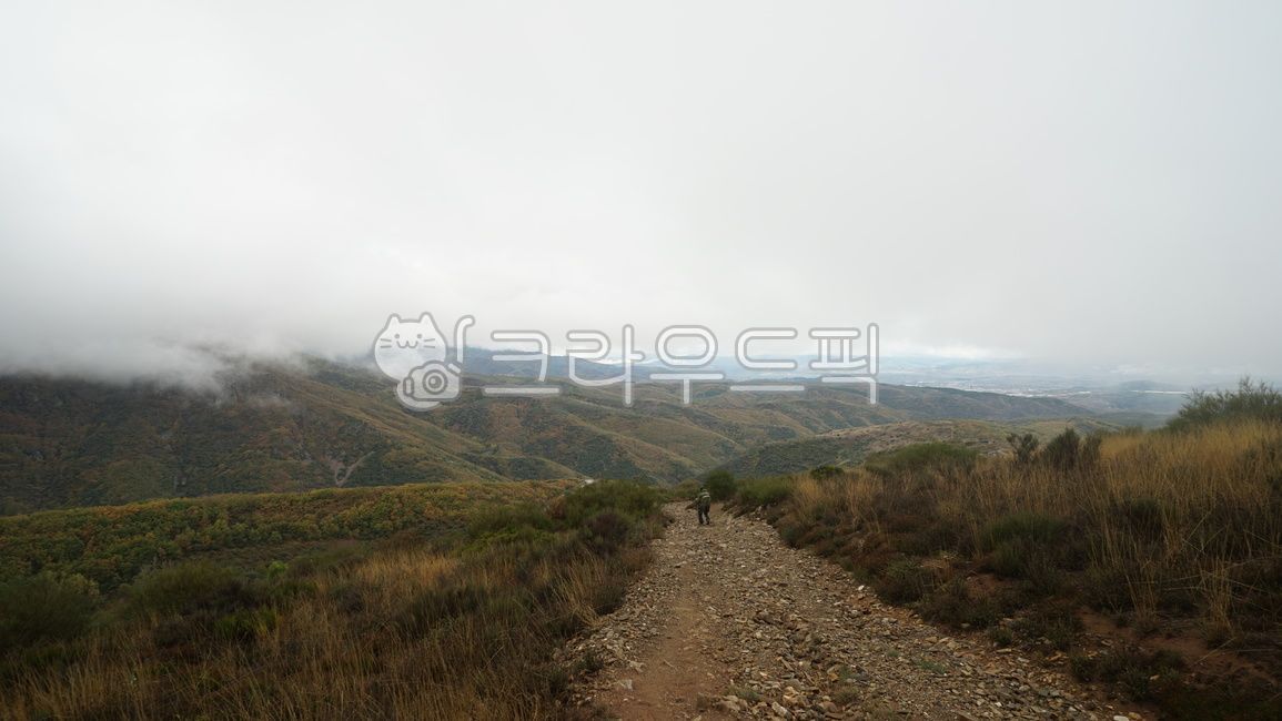 자갈밭,돌,스페인,순례자길,산티아고,유럽,산맥,안개