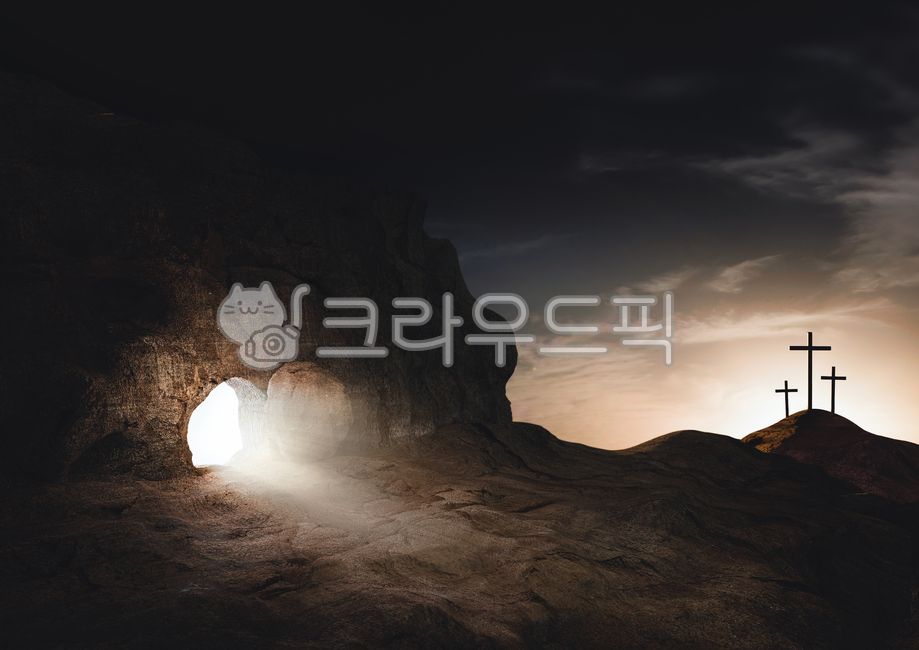 무덤,십자가,예수그리스도,부활,부활절,예수님,죽음,고난,고통,언덕,골고다언덕,돌,돌무덤,문,희생,믿음,신앙,종교,교회,거룩한,성당,기독교,천주교,배경,어두운,밝은,노랑색,빛,광선,흰색,검은색,나무,복음,선교,예배,기도,은혜,성령,보혈,명상,묵상,천국,실루엣,상징,성경,사순절,수난주,고난주간,구원,하나님,태양,노을,햇빛