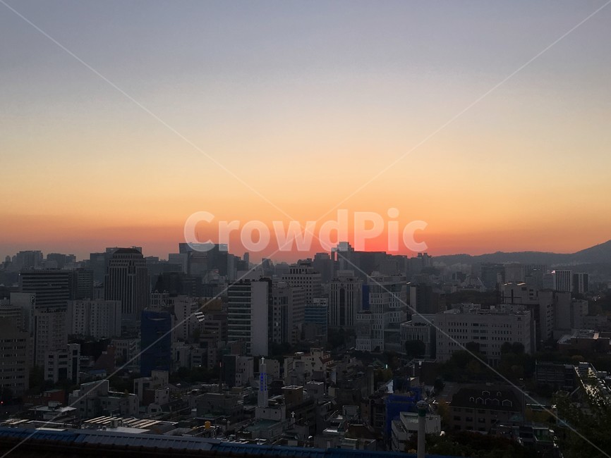 낙산공원,혜화,서울,해질녘,노을,도시,도심