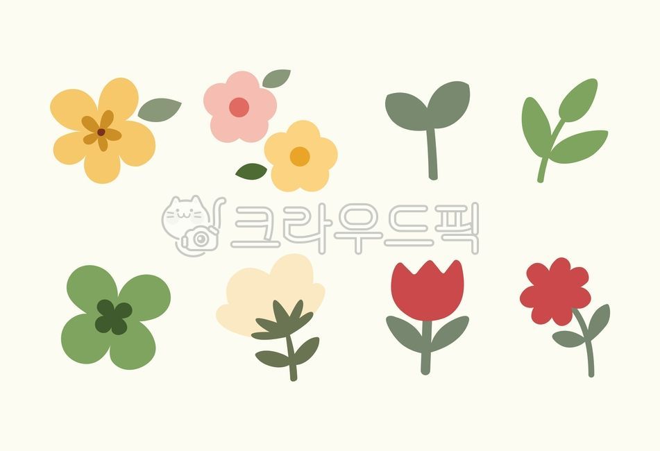Spring,flowers,spring flowers,spring illustrations,illustration,elements,yellow flowers,sprouts,leaves,four-leaf clovers,cotton flowers,tulips,red flowers,daku,stickers,spring decorations,deco,decoration,flower illustrations,spring elem