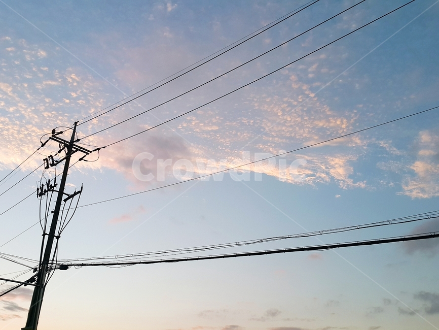 하늘,배경,파란하늘,노을,전봇대,자연,풍경,nature,landscape,cable,케이블,power lines,전력선,electric transmission tower,송전탑