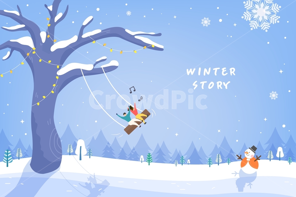 snowflake,swing,light bulb,snowman,snow crystal,snow,Tree,winter,minimalist,illustration,travel