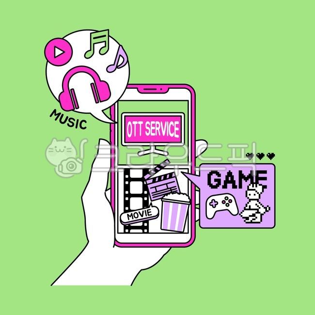 핸드폰,휴대폰,스마트폰,전자기기,기계,통신기기,손,손모양,일러스트,심플,단순한,벡터,라인아트,음악,뮤직,스트리밍,감상,음악감상,구독서비스,오티티,ott,서비스,구독,회원,결제,영화,영화관,드라마,시청,정주행,게임,오락,넷플릭스,디즈니플러스