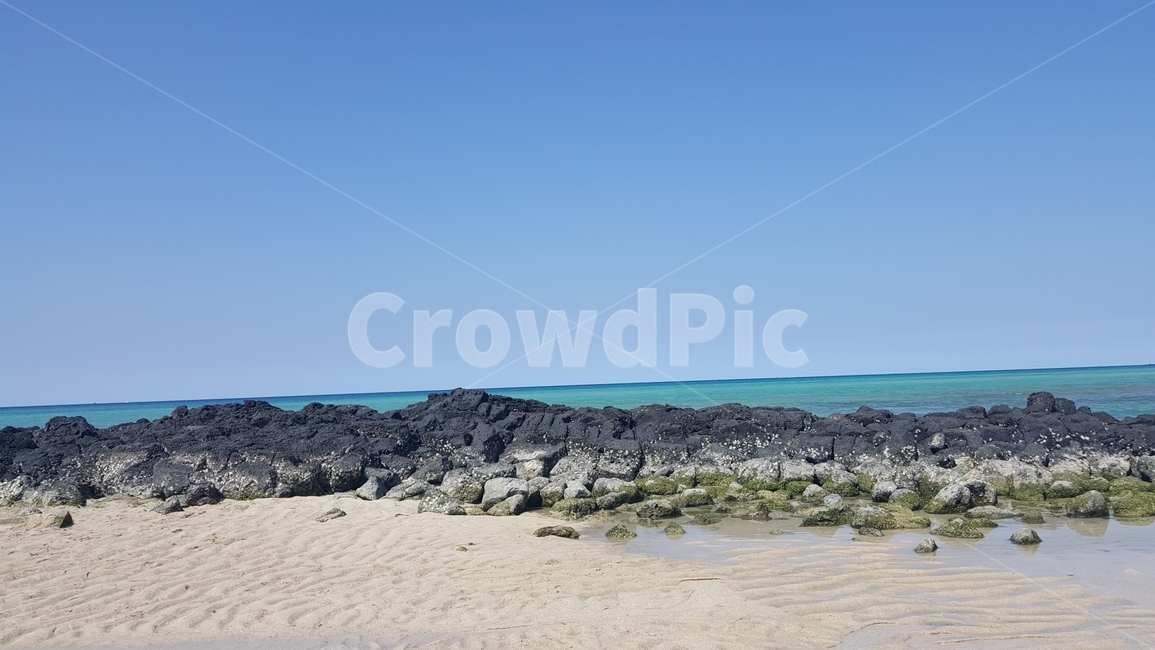 제주도바다,제주도해수욕장,에메랄드바다,에메랄드빛바다,현무암,바다,해수욕장,모래,해초,수평선,파도,맑은하늘