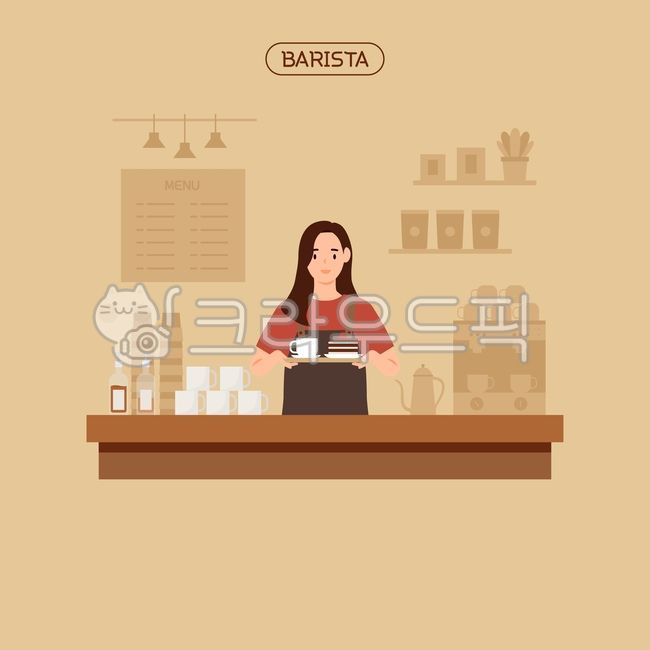 바리스타,커피,테이크아웃,음료,전문직,카페테리아,직업,앞치마,비지니스,서비스,음식,서빙,행복,가게,건네주기,홀딩,커피잔,서비스업,카페,일러스트,머그잔,일회용잔,커피용품,커피숍,컵,원두,food,drink,smile,man,barista,owner,takeout,master,professional,cafeteria,business,service,holding,cup,serving,mug,illustration,coffee,여자,여자바리스타,사람,여성,성인,woman,female,person