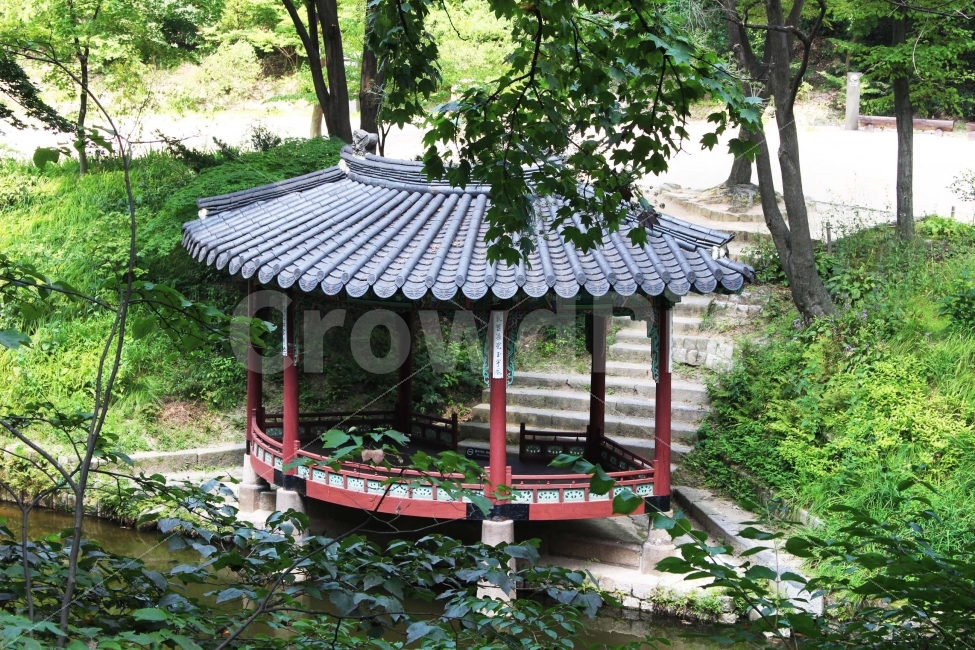 한옥,기와지붕,청동지붕,지붕,건축,집,건물,창덕궁,창덕궁후원,후원,전통,기와,궁,궁전,문,통로,통과,길,바닥,돌,정자,부채꼴,부채꼴지붕,랜드마크,landmark,tourist attraction,한국전통,한국문화,korean traditional,korean culture