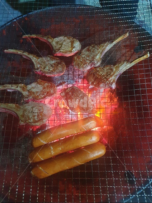 food,바베큐,야외,양고기,소세지