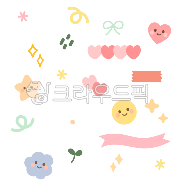 Illustration,sticker,dakku,diary decoration,ribbon,heart,masking tape,smile,cloud,star,sparkle,sprout,flower,shape,cute,decoration,deco,icon,hand drawing,design source,graphic source,decorative element,decoration,pigtail line