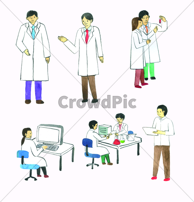 손그림,물감그림,watercolor,handdrawing,labcoat,실험복,의복,coat,apparel,코트,clothing,의류,human,인간,person,사람,연구원,researcher,researchworker,institute,의사,doctor,연구,study,research