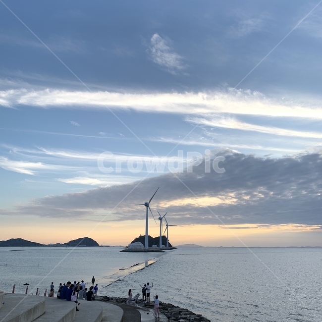 영흥도,풍차,서해바다,낙조,석양,가을하늘
