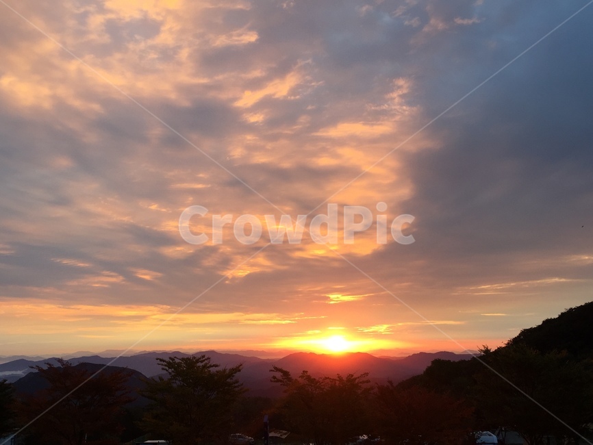 일출,노을,산,정상,하늘