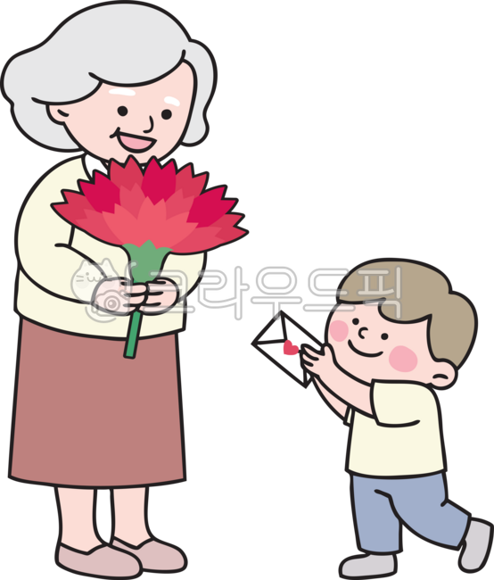 어버이날,5월,가정의달,어버이날일러스트,가족,가족일러스트,할머니,조부모님,시니어,노인,손자,대형카네이션,감사편지,편지,카네이션일러스트,꽃일러스트