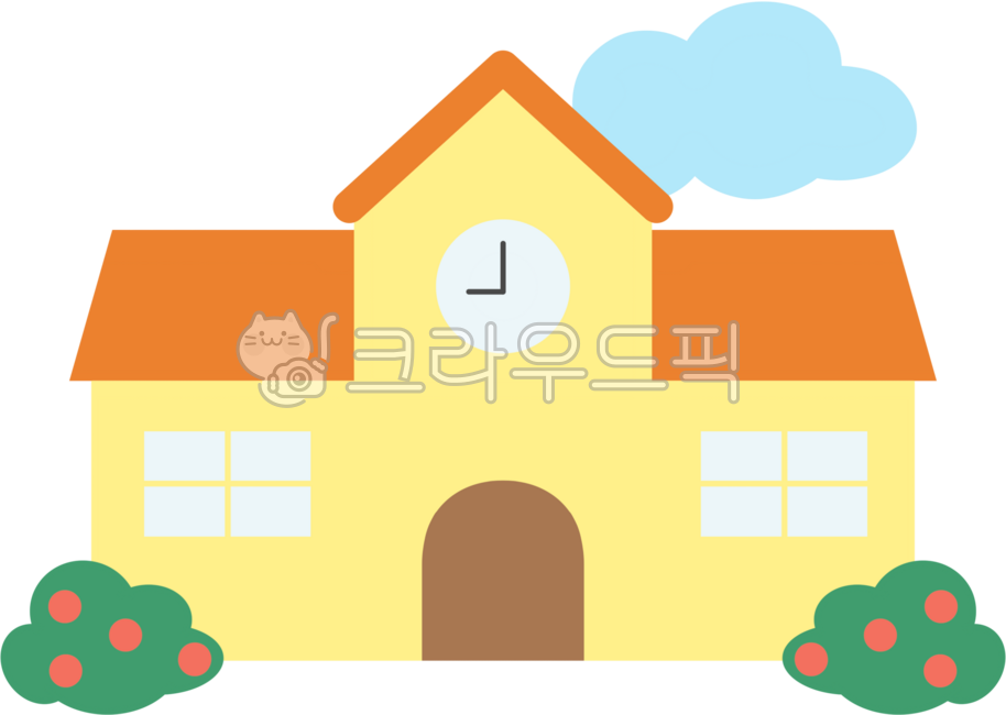 학교,유치원,어린이집,학교건물,유치원건물,어린이집건물,구름,시계,창문,풀
