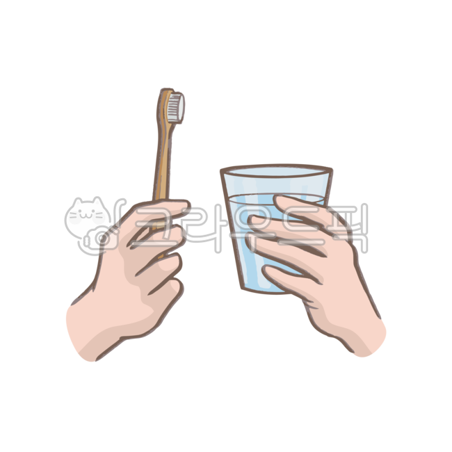 손,양치,칫솔,물컵,컵,대나무,나무,물,이,닦다,들고있는,손그림,연필화,연필,일러스트,일러스트레이션