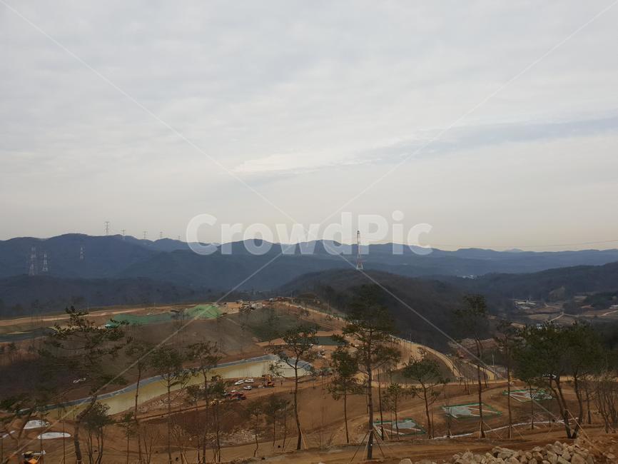 산,풍경,나무,토지,하늘
