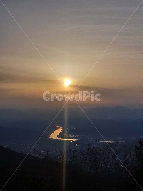 강,노을,산,풍경,저녁