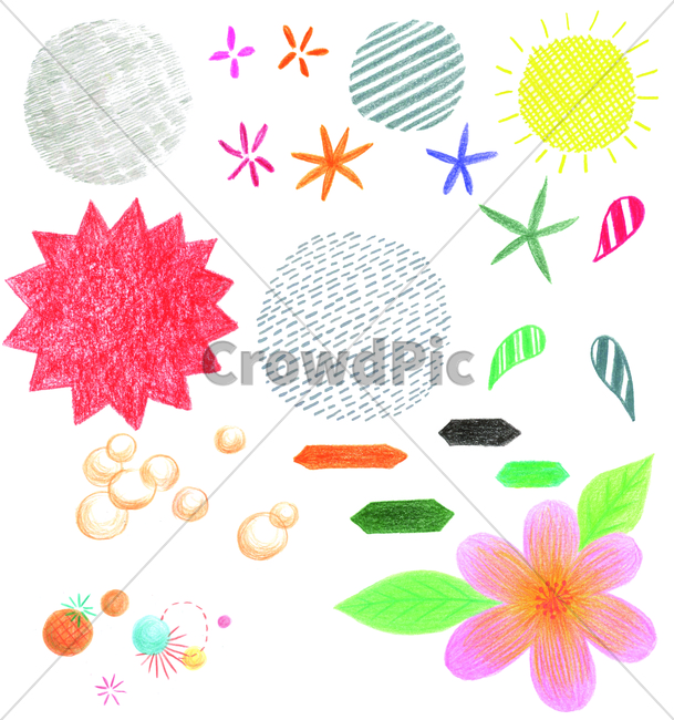 꽃,flower,bloom,blossom,blow,나뭇잎,leaf,foliage,umbrage,greenery,색연필,coloredpencil,원,circle,별,star,태양,sun,sunlight,빛,light,ray,gleam,brightcolor,yellowcolor,손그림,그래픽,일러스트레이션,graphic,illustration