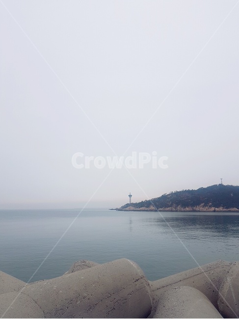 바다,섬,방파제,흐림,광활한