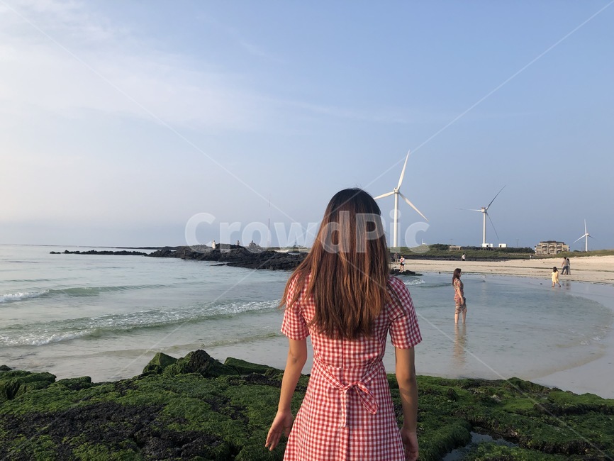 바다,제주도,여자,뒷모슺,옆모습,일몰,해