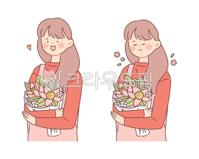 꽃,플라워,꽃다발,여자,여성,어른,청년,젊은,앞치마,가든,가드닝,플로리스트,캐릭터,인물,사람,인간,핑크,손그림,벡터,디자인소스,일러스트,일러스트레이션,귀여운,긴머리,감정,포즈,표정,미소,웃음,하트,꽃집,화원,자영업,엄마,어머니,봄,따뜻한,향기,향,파스텔,선물,그래픽,일러스트레이션,graphic,illustration