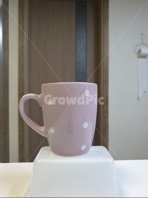 컵,연보라색,하얀색땡땡이,손잡이컵,cup,mug,머그잔