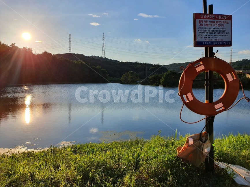 저수지,구명튜브,lifebelt,landscape,reservoir,해질녘
