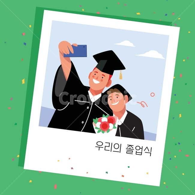 졸업,졸업식,학사모,친구,꽃다발,폴라로이드,사진,색종이,우정,추억,학교,캠퍼스,대학교,교육,학교,공부,education,learning,study,school,그래픽,일러스트레이션,graphic,illustration