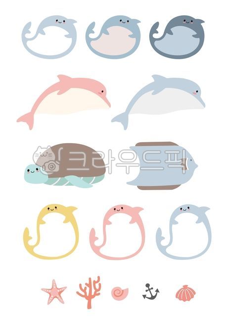 conch,turtle,Dolphin,summer,sea animals,whale,ocean,name sticker,Stingray,coral,fish,undersea animals,animal,illustration,clam,nameplate,starfish,marine life