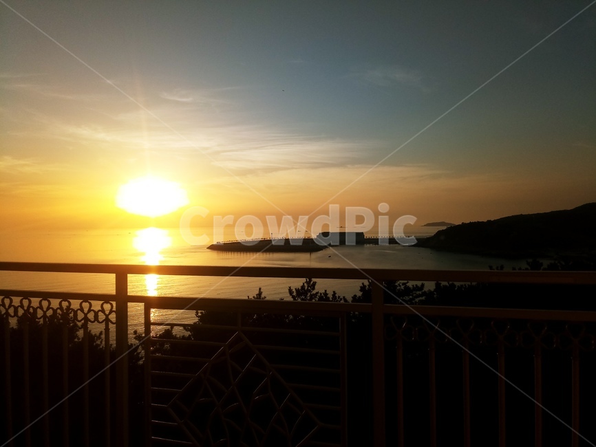바다,노을,light,섬,하늘,자연,풍경,nature,landscape,빛,flare,플레어,sunlight,햇빛,railing,난간