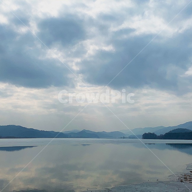 호수,강,새벽,우울한,밝은,햇빛,비,구름