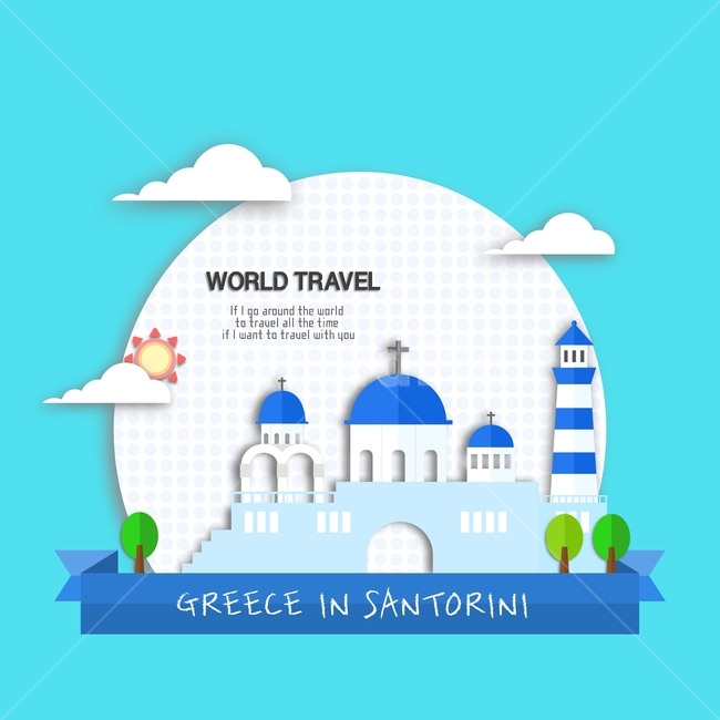 cloud,Greece,church,flat design,vacation,land mark,santorini,travel,sun
